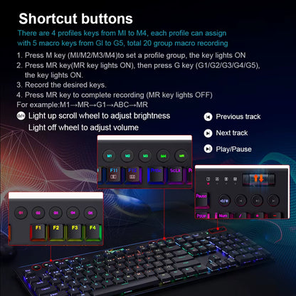 Horus K618 RGB Support Bluetooth 5.0 Wireless USB 2.4G 3 Mode Mechanical Gaming Keyboard 104 Keys for Compute PC Laptop