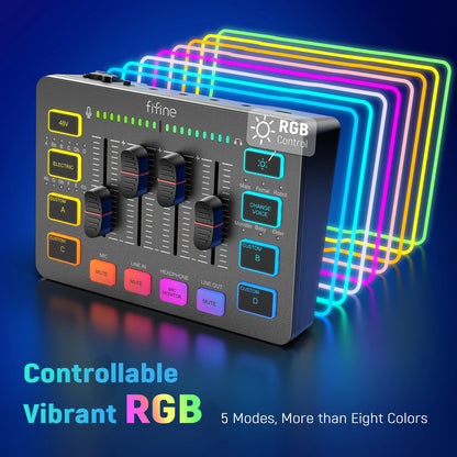 Gaming Audio Mixer,Streaming 4-Channel RGB Mixer with XLR Microphone Interface,For Game Voice,Podcast,Ampligame SC3