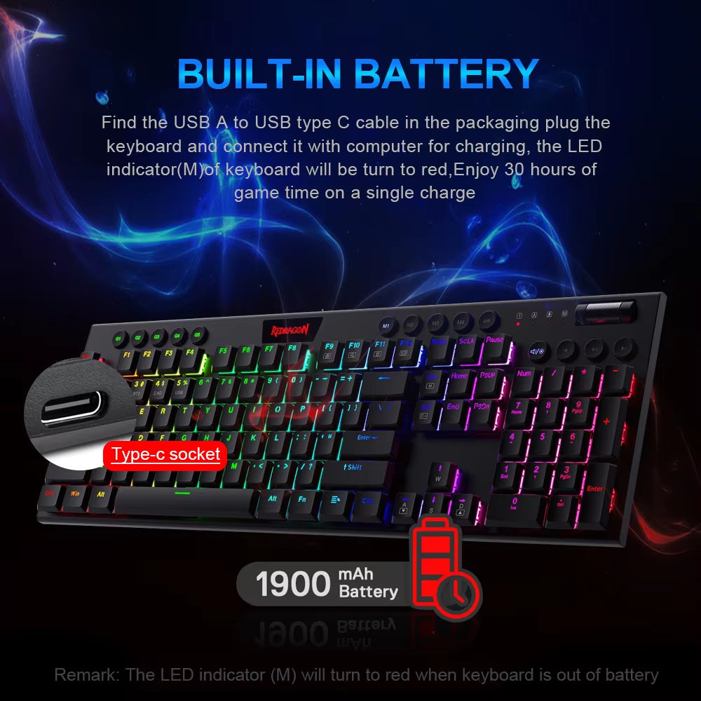 Horus K618 RGB Support Bluetooth 5.0 Wireless USB 2.4G 3 Mode Mechanical Gaming Keyboard 104 Keys for Compute PC Laptop