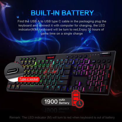 Horus K618 RGB Support Bluetooth 5.0 Wireless USB 2.4G 3 Mode Mechanical Gaming Keyboard 104 Keys for Compute PC Laptop