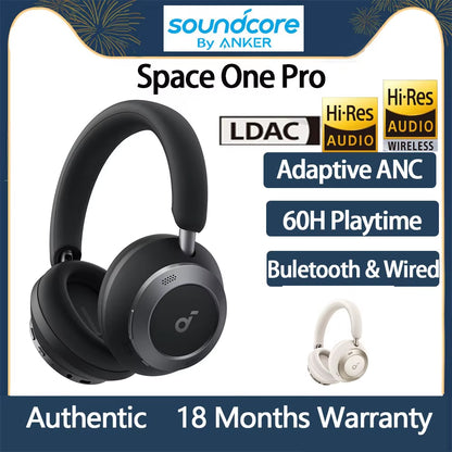 Original Anker Soundcore Space One Pro Headphone Hi-Res LDAC Wireless Bluetooth Gaming Headset Super Fast Charge ANC Foldable