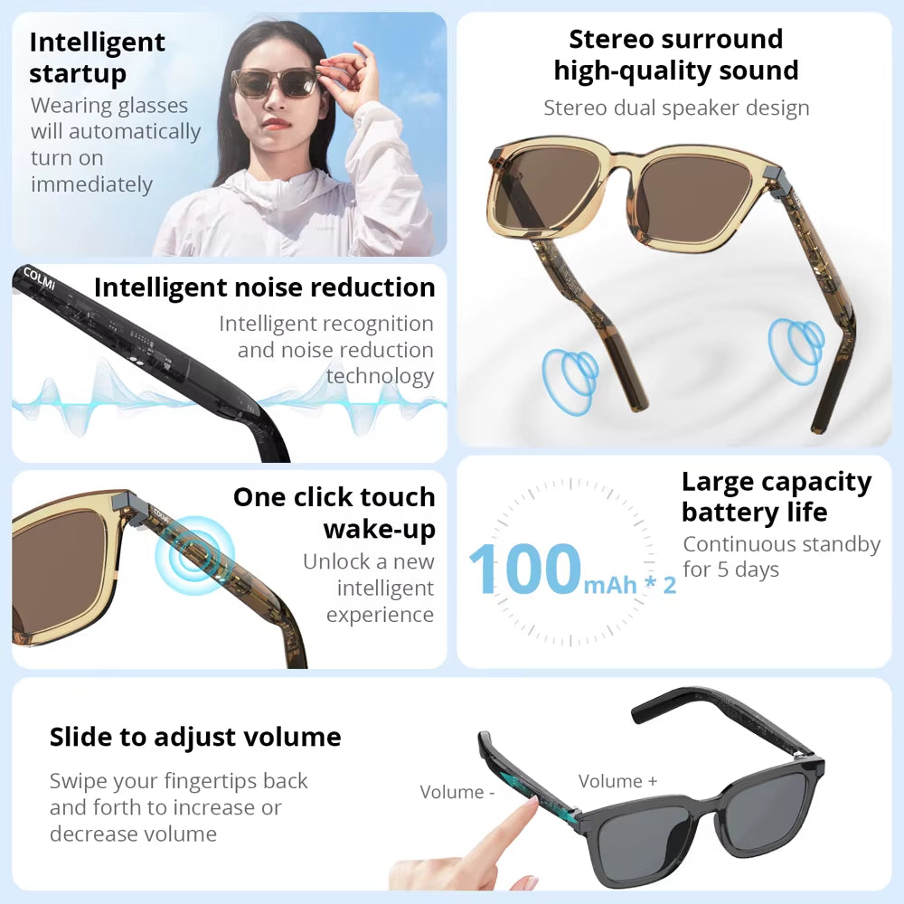 G06 Smart Glasses Bluetooth Sunglasses Built-In Microphone Speakers Touch & Voice Assistant Compatible Glass for Men Women